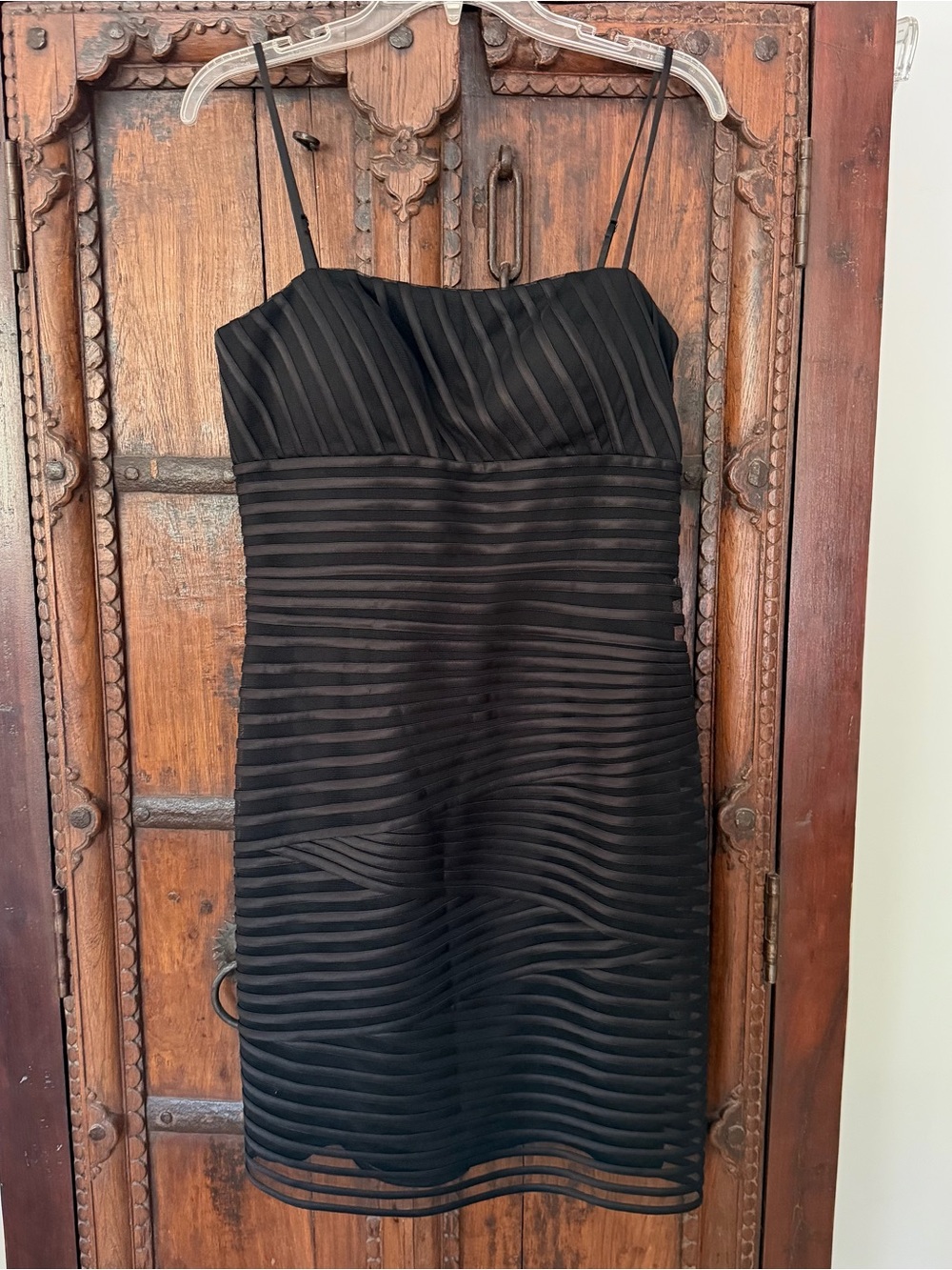 WHBM Black Sleeveless Shadow Striped Dress